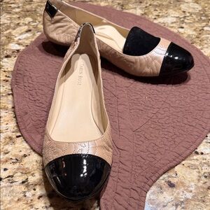 Taryn Rose Beige Quilted Flats with Black Toe